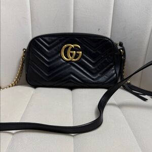 Gucci Black Leather Crossbody Bag with Gold Chain